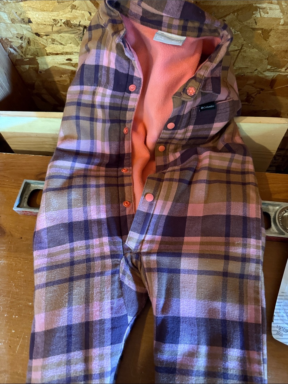Columbia Pink, Brown & Purple Plaid Fleece Jumpsuit